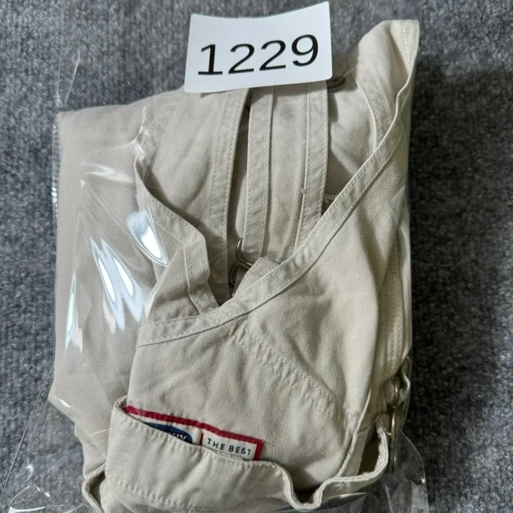 VTG Old Navy Shortalls Women L Vintage Bib Overalls Cotton Relaxed Khaki Tan